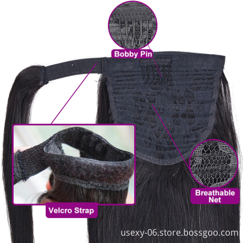 Mink Brazilian Human Hair Ponytail Extension Real Long Straight Wrap Around And Drawstring Ponytail